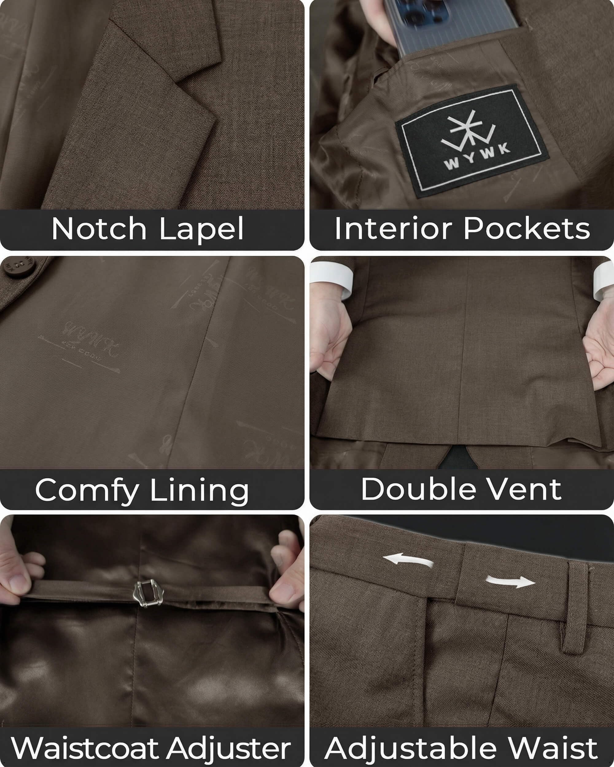 Traje de Tres Piezas Slim fit para Hombre Esmoquin Formal Chaqueta Blazer Chaleco y Pantalones Ideal para Boda Fiesta de graduación Evento y Negocios