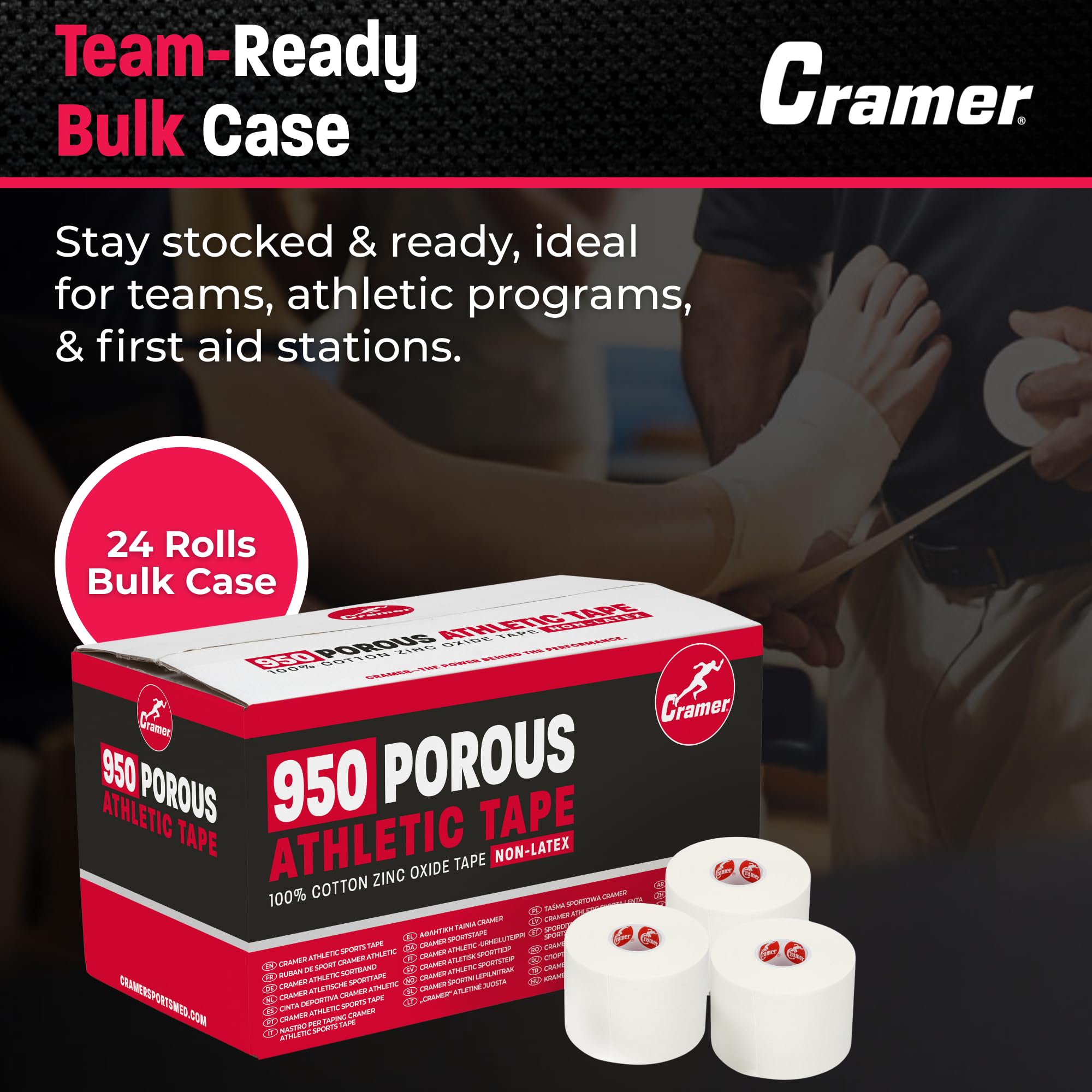 Cramer 950 Premium White Athletic Tape Taping per Caviglie, Polsi e lesioni, Aiuta a Proteggere e prevenire lesioni, accelera la guarigione, Atletico Forniture, Bulk Case of a Nastro, Bianco