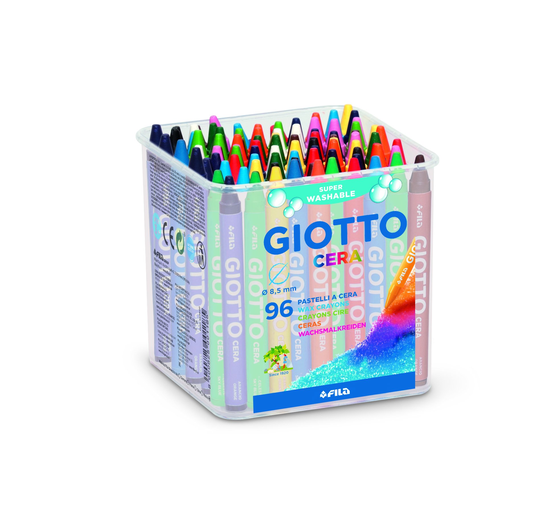 Cera Wax Crayons for Children, Pot of 96 Assorted Colours, Super Washable, For Home and Schools