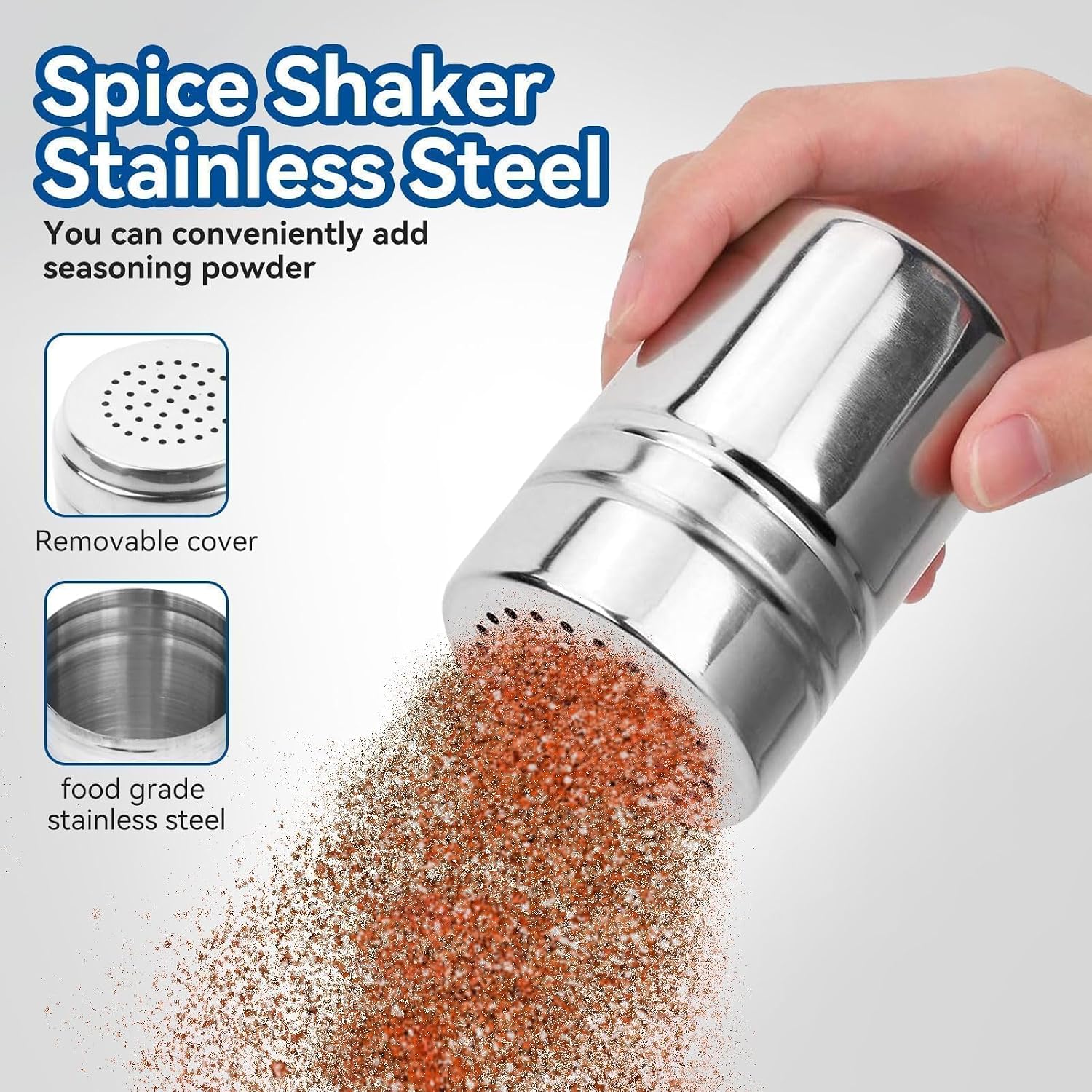 Stainless Steel Powdered Sugar Shaker Duster, Metal Salt Pepper