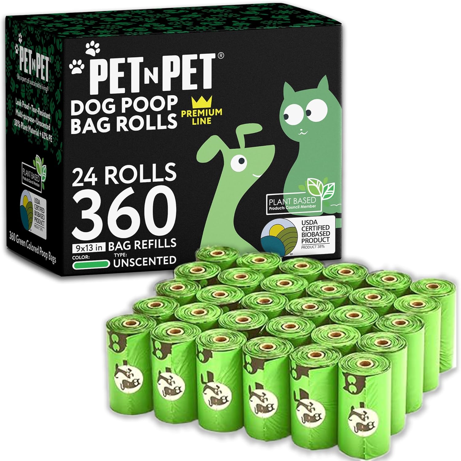 Pet N Pet 360 Counts, Unscented Dog Poop Bags Rolls, 38