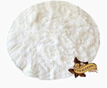 Classic Round Sheepskin Faux Fur Area Rug/Round Accent Throw Carpet Creamy White, 60"