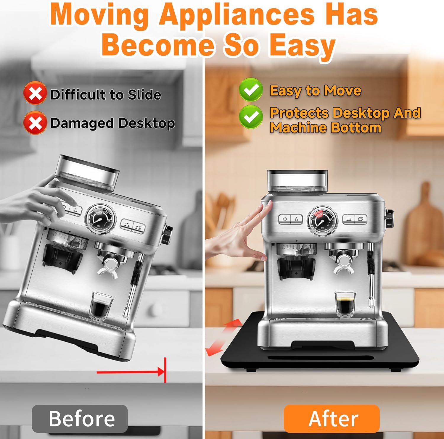 Bamboo Appliance Slider, Elegant Sliding Tray for Coffee Maker & Heavy Kitchen Appliances, Rolling Tray with Rubber Wheels, Countertop Mat Pad Slide Easily from Under The Cabinet (13"L × 16"W)