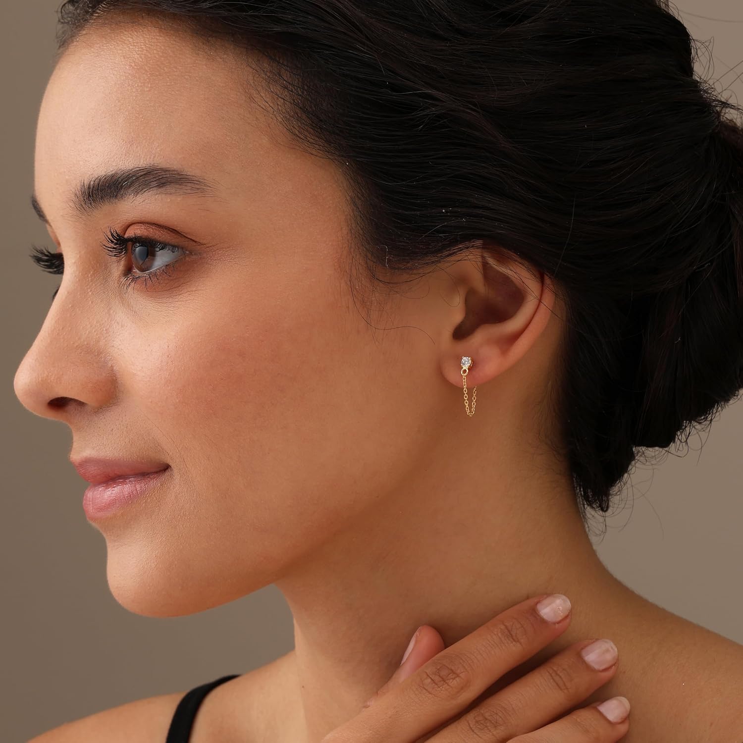 Charmsy 925 Sterling Silver Cubic Zirconia Stud Earrings for Women | 14K Gold-Plated Small Halo CZ Tassel Chain Dangle Drop Earrings Jewelry Gifts 20MM