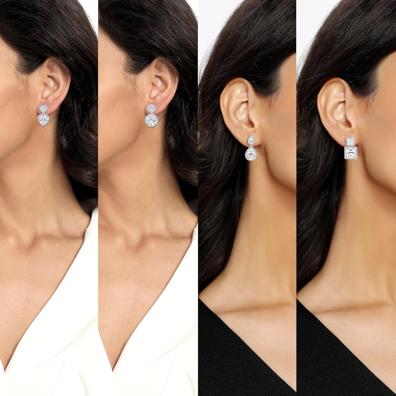 2 Pairs Stud Earrings Set Heart Round 18K White Gold Plated Fashionable Cubic Zirconia Stud for Women and Men Round Heart CZ - Image 6