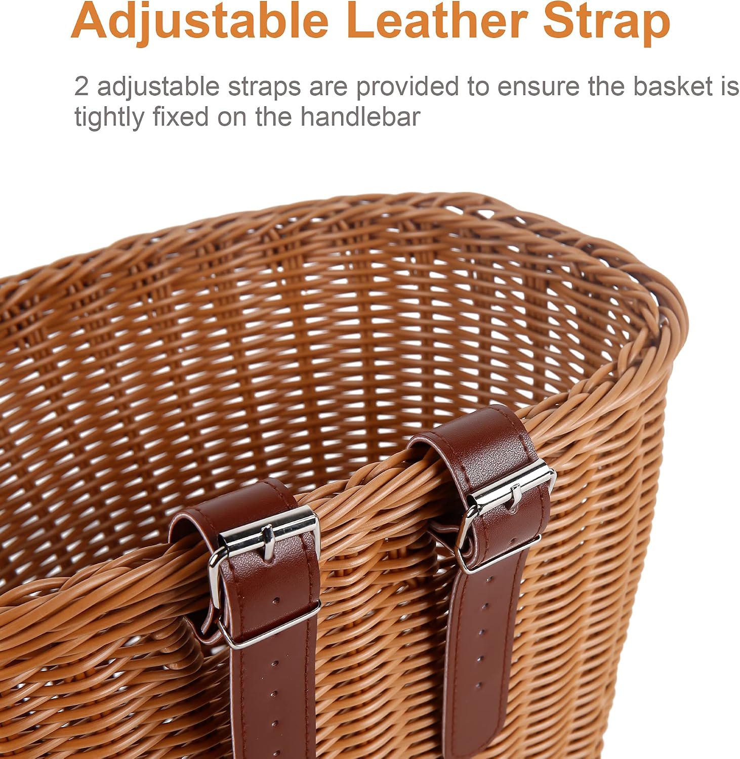 Woven Bike Basket for Bicycle Handlebar, Front Storage Basket with Adjustable Leather Straps