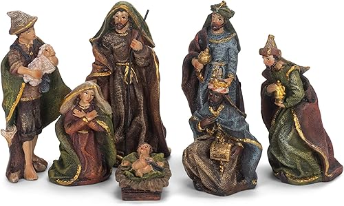 Kurt S. Adler Kurt Adler 3.5-Inch Resin, 7-Piece Nativity Set, Multi for Christmas