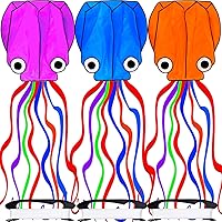 ElvesHome 3 Pack Giant Octopus Kites for Kids Adults - Easy Fly 3D Large 158" Tails, Durable Strings, Beach Park Fun in 3 Colors