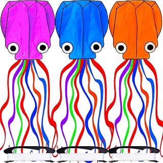 ElvesHome 3 Pack Giant Octopus Kites for Kids Adults - Easy Fly 3D Large 158" Tails, Durable Strings, Beach Park Fun in 3 Colors