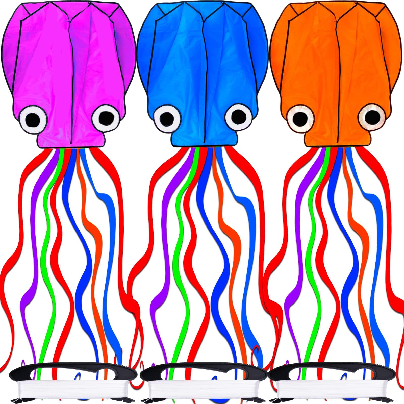 Octopus Kite 3 PACK Kites for Adults Easy To fly, 3D Beautiful Large Giant Kites with Kite String, Kites for Kids Easy to Fly Boys Girls Outdoor Travel Park Beach 158'' Long Tail Kite Runner, 3 Colors