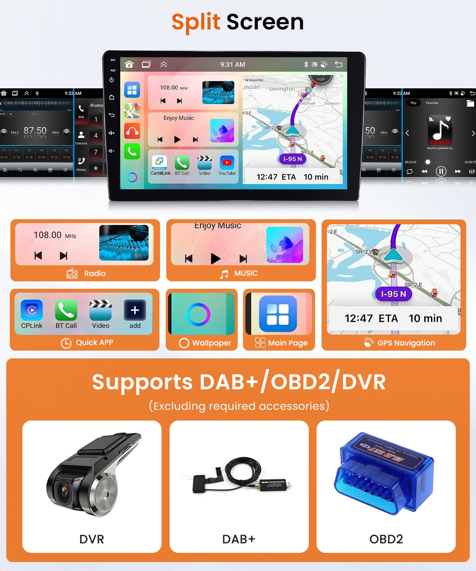 8 Core 6G+128G Android 15 Autoradio für FIAT Fiorino/Qubo/Citroen Nemo/Peugeot Bipper 2008-2017 Wireless Carplay Android Auto 10.1 Zoll Radio mit Navi GPS WiFi Bluetooth FM/RDS/DSP/SWC Rückfahrkamera