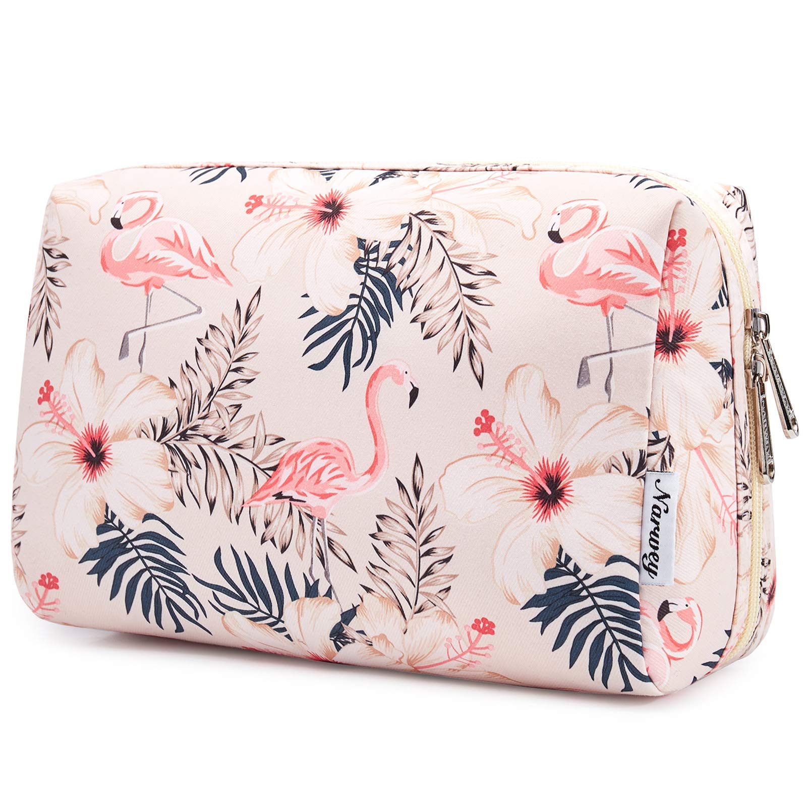 Large Makeup Bag Zipper Pouch Travel Cosmetic Organizer for Women (Beige Flamingo, Large)