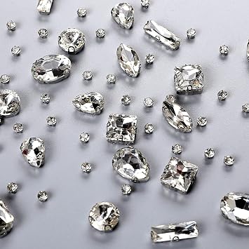 240 Pieces Sew on Glass Crystal Rhinestones Clear Gems Mix Shapes Metal Flatback Claw Gems for DIY Crafts Clothes Jewelry Making Shoes