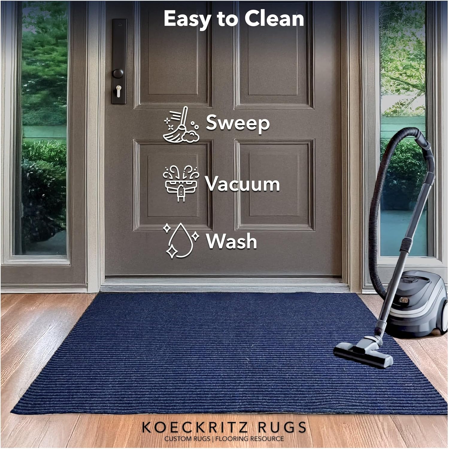 KOECKRITZ Heavy Duty Durable All Weather Indoor/Outdoor Non Slip Entrance Mat Rugs and Runners for Office Business Building Home Garage Front Door (5' x 8', Blue)