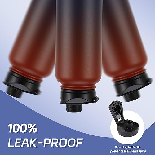 Miniatura 5 de HASLE OUTFITTERS Botella de agua de acero inoxidable de 32 onzas, aislada al vacío, de doble pared, a prueba de fugas, con 2 tapas (popote y