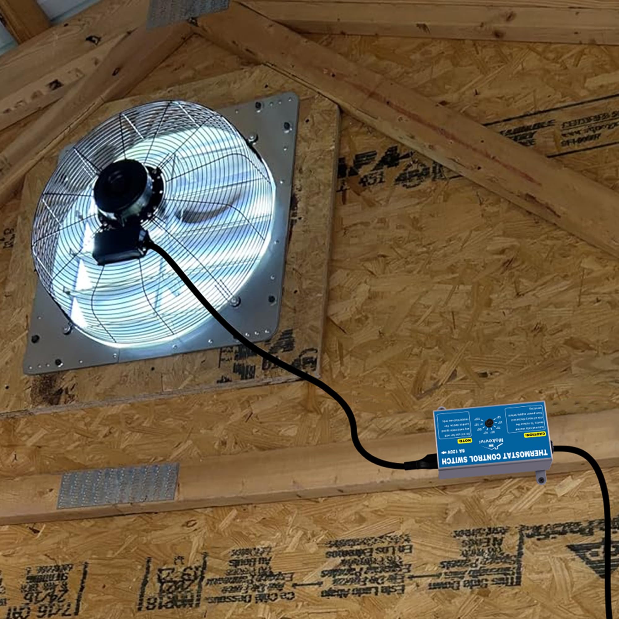 Paquete de 2 controladores de termostato para ventilador de ático, interruptor de control de temperatura ajustable con enchufe, protector de sobrecarga y sobretensiones, termostato de ventilador de