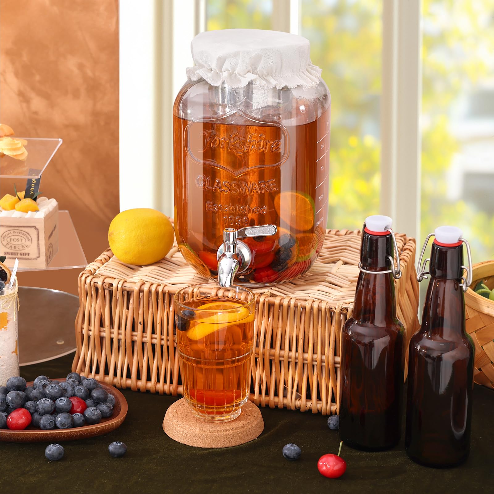 Kombucha-Glas Mit Zapfhahn 1GKJ – Kontinuierliches Brauset Mit Edelstahlsieb, Atmungsaktivem Deckel & Notizbereich