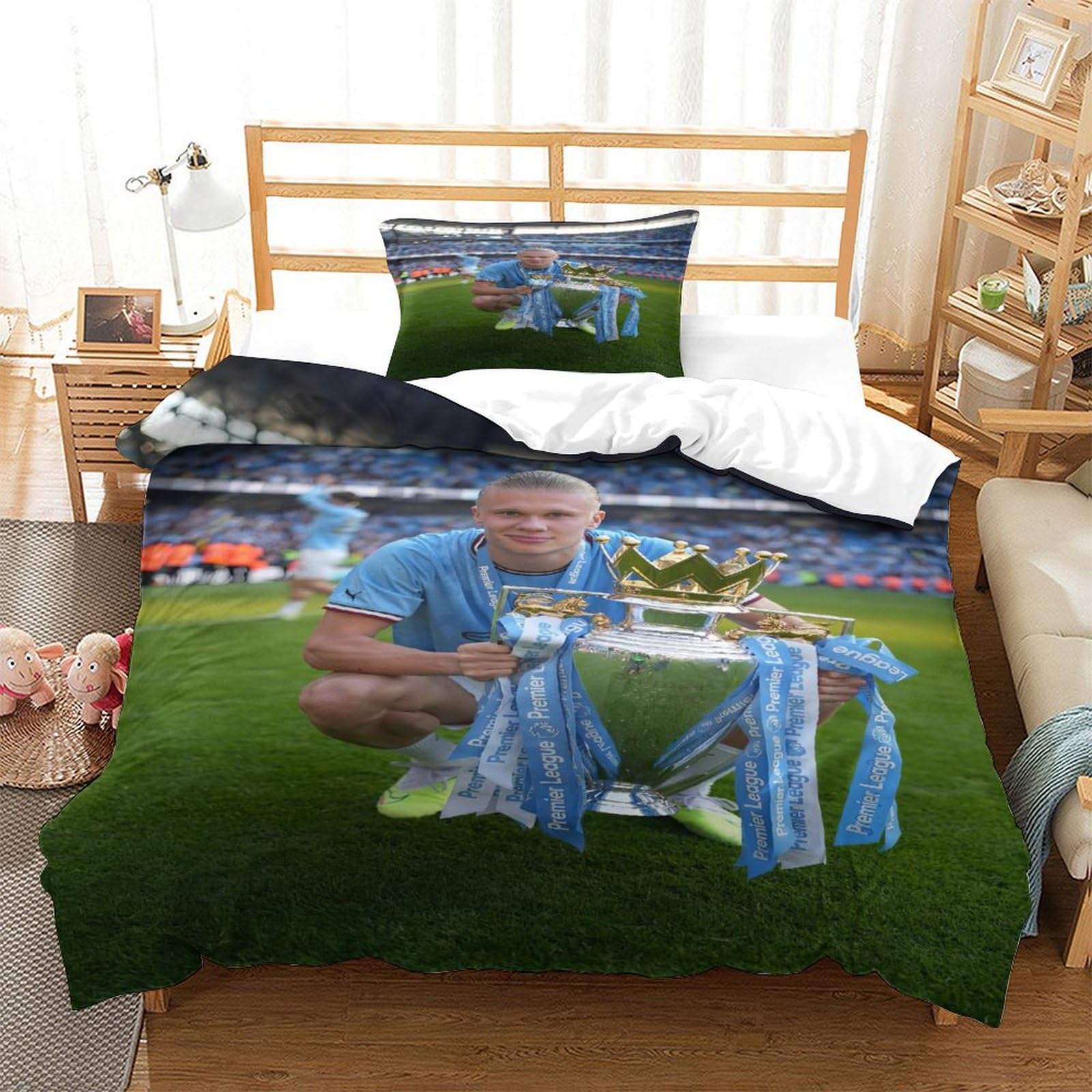 MJCZEGDCR Erling Haaland 2 Pcs Duvet Cover Set 3D Printed with Pillowcases Quilt Cover Set Zipper Closure Bedspread Bedroom Bed Bedding Set for Boys Girls Single（135x200cm）