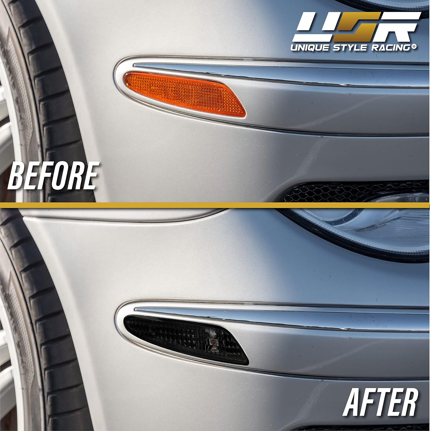 USR DEPO 03-06 W211 E-Class Crystal Smoke Front Bumper Side Marker Light Assembly Set (Left + Right) Compatible with 2003-2006 Mercedes Benz W211 E Class