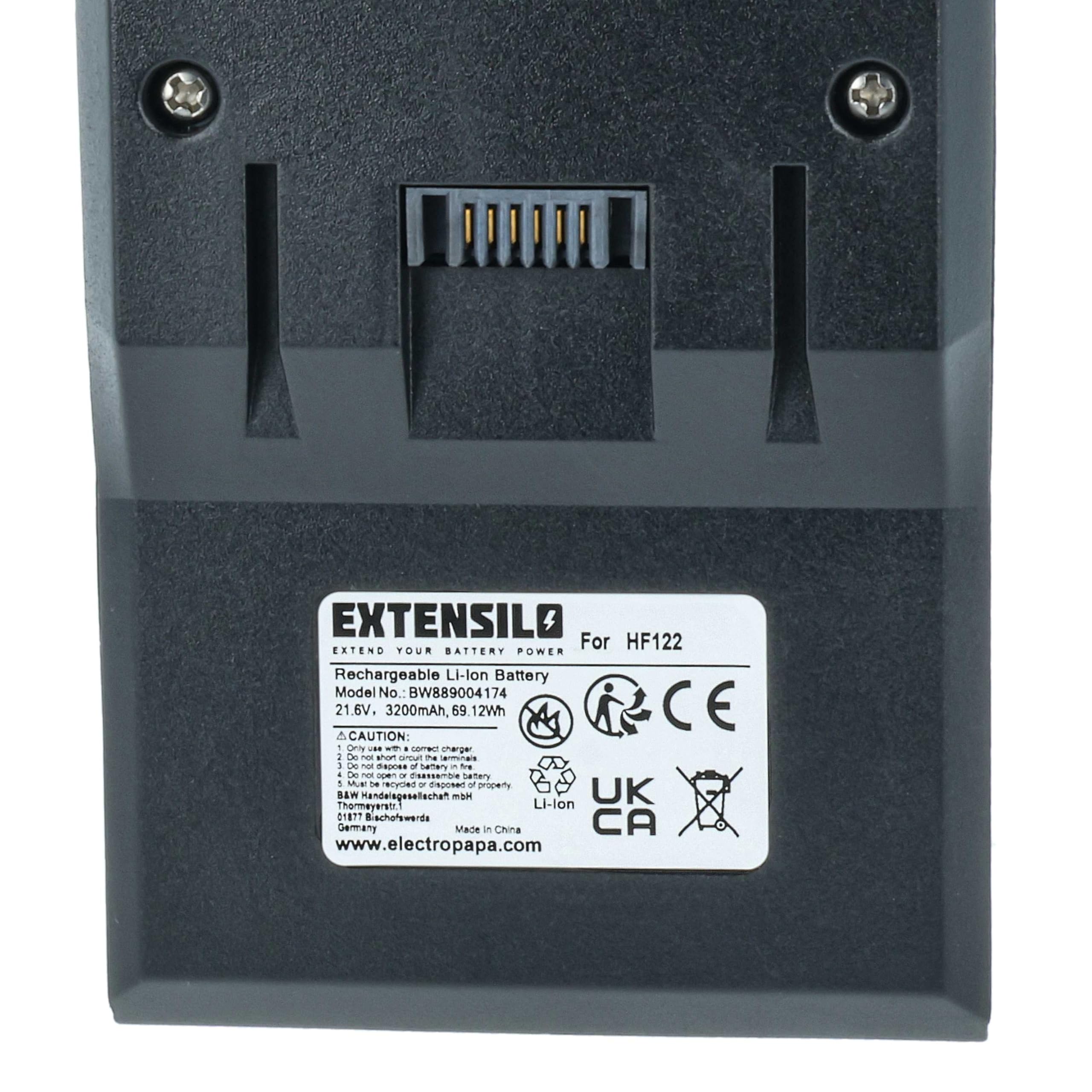 batteria compatibile con Hoover H-Free HF100, HF122GPT, HF1 Home, HF1, HF122RH aspirapolvere grigio (3200mAh, 21,6V, Li-Ion)