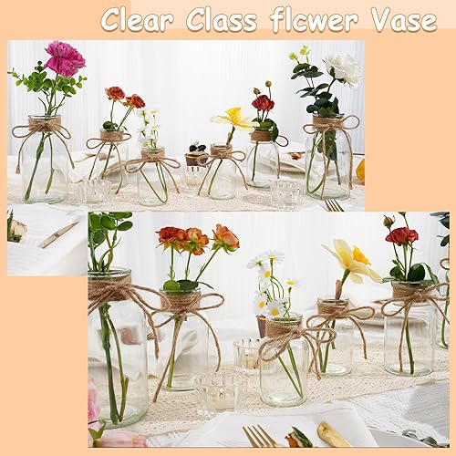 Miniatura 5 de Jarrones de vidrio vintage para flores, juego de 6 jarrones transparentes para casa de campo, boda, centro de mesa, botella cilíndrica para