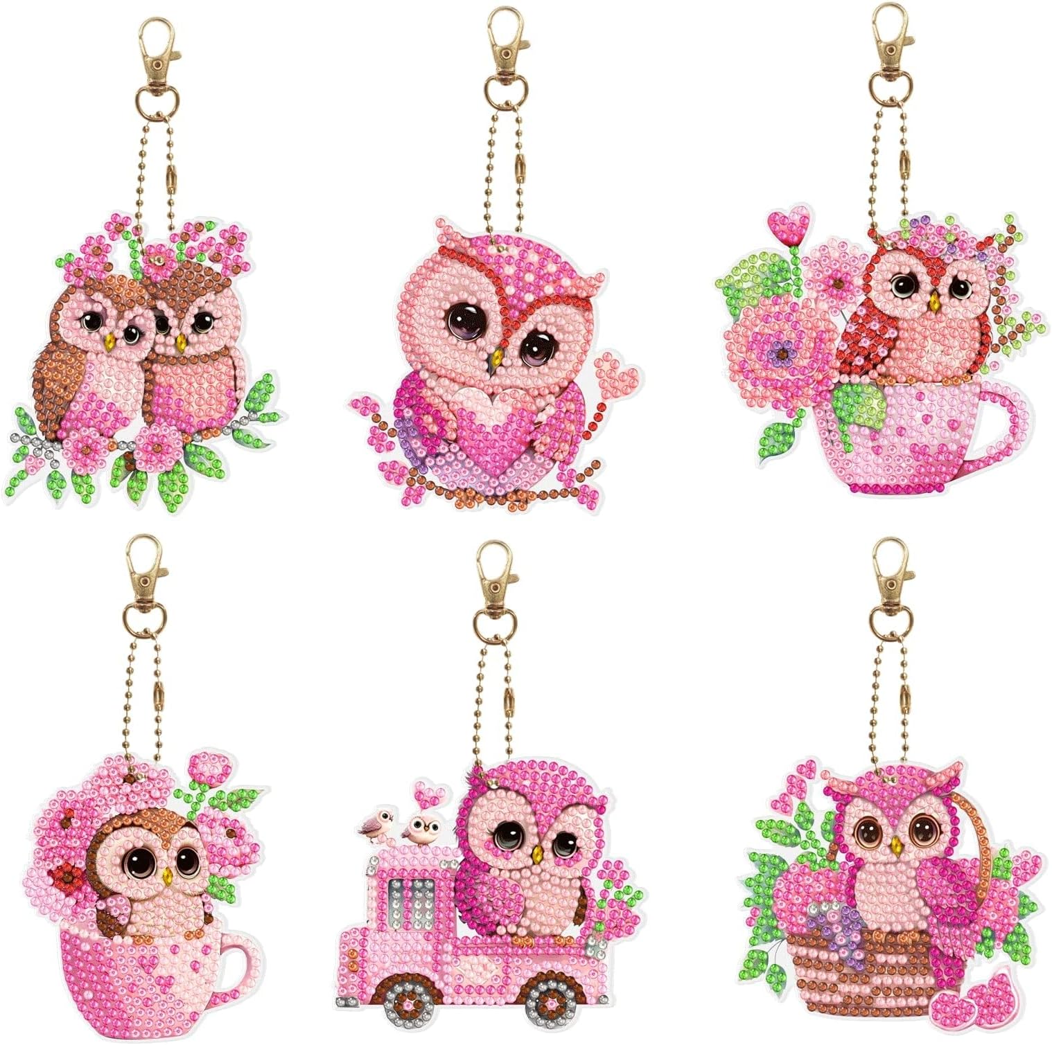 YOZO 6 Pcs 5d Diy Diamond Art Painting Full Drill Keychains Set Art Craft with Diamonds Painting Keyring Keychain Gift for Women Girls Bag Purse Handbag Key Chain