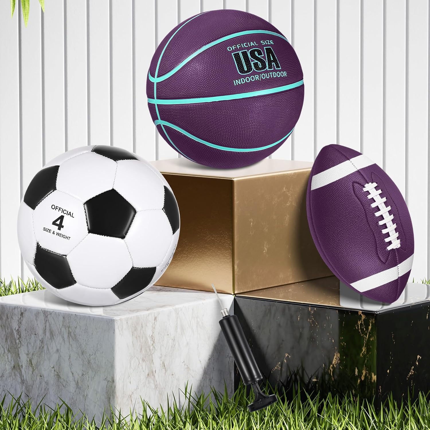 Libima 3 Pcs Sports Ball Set for Kids Teens Include Official Size Basketball Soccer Football with Pump and Carry Bag Training Practice Sport Back to School Gift