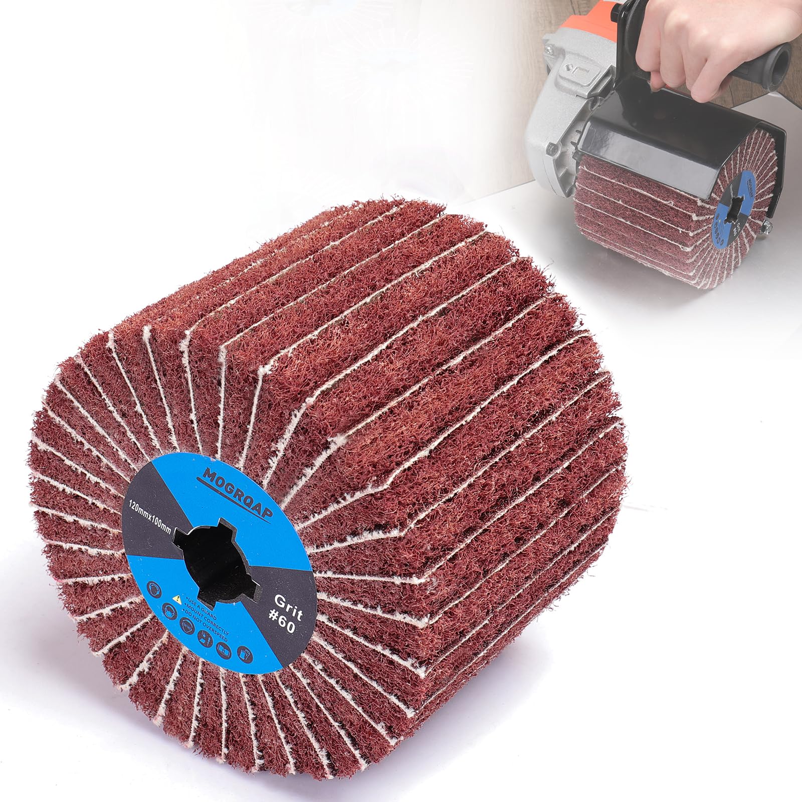 MOGRQAP Polishing Drum, 60 Grit Nylon Brush Drum Burnishing Polishing Tools Wheels with Sandpaper for Sanding Matting Satin for Metal Wood Surface Polishing