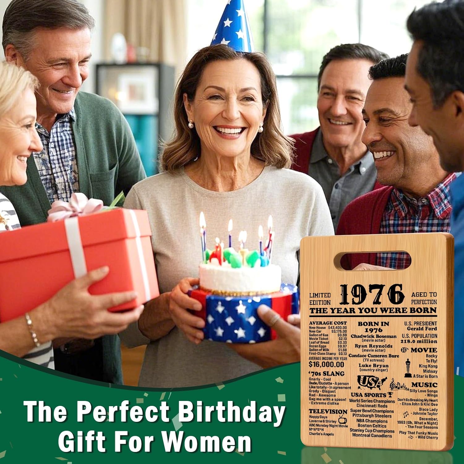50th Birthday Gifts for Women Men,1976 Cutting Board Gift for Him Her