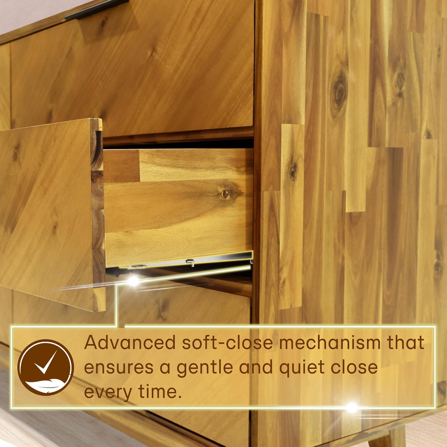 Veyron 6 Drawers Dresser for Bedroom, Acacia Wood, 54” Wide with Soft-Close Glides, Mid Century Modern Dresser, Waterproof & Scratch Resistant, Spacious Storage, Easy Setup, Oak