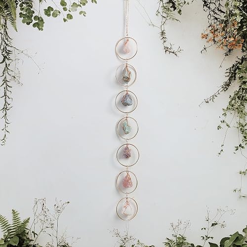 Chakra Hanging Crystals Suncatcher Healing Crystal Decor Chakra Wall Decor | Natural Raw Stones Hanging Ornament, Crystal Wall Hanging for Home Window Entryway Hallway Feng Shui Yoga Meditation Gift