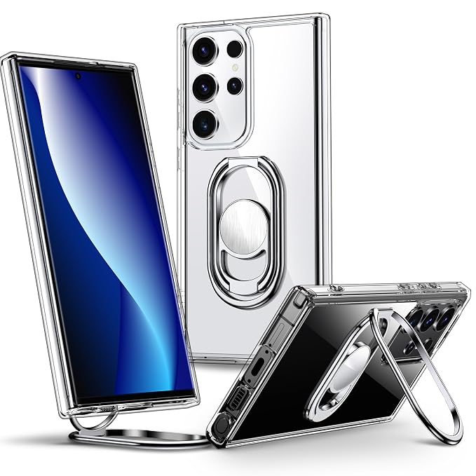 SHIELDS UP for Galaxy S24 Ultra Back Cover with Stand, Samsung S24 Ultra Case Clear with Double Ring Holder [Adjustable & Foldable] Shockproof Protective Cover for Samsung Galaxy S24 Ultra, Clear