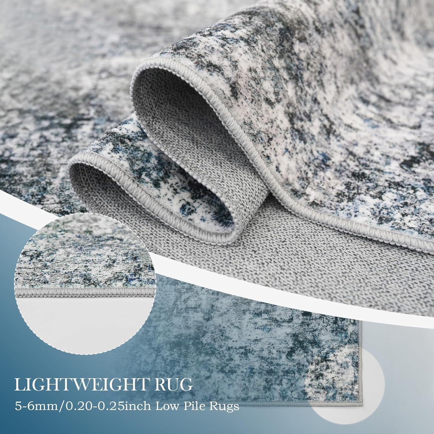 3x8 Washable Kitchen Runner Rug – Abstract Non-Slip Mat with Rubber Backing Indoor Modern Runner Rugs Low-Pile Soft Carpet for Hallway, Bedroom, Entryway, Hardwood (Blue Gray, 3x8)
