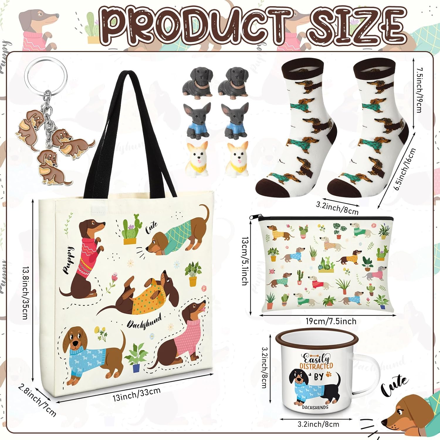 Dachshund Lover Gifts for Women Birthday Gifts Baskets Set Include Canvas Tote Bag, Makeup Bag, Socks, Keychain, Enamel Mug, Small Figurines for Mom, Wife, Sister, Friend - Image 2