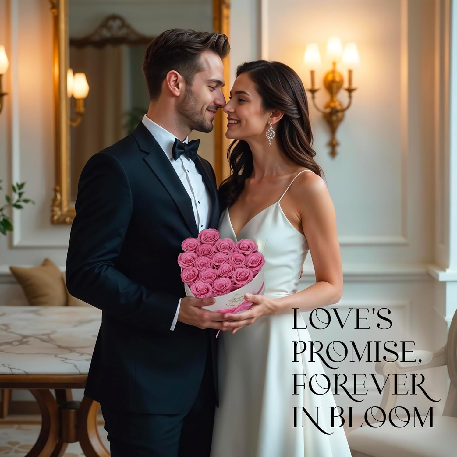 GLAMOUR BOUTIQUE Preserved Roses in a Box - Gifts for Her, Wife & Mom, Rose Flowers Forever Decor for Birthday Gift, Get Well Flower Bouquet Cased in White Box with Cover - Pink - 16 (Color-Treated) - Image 7