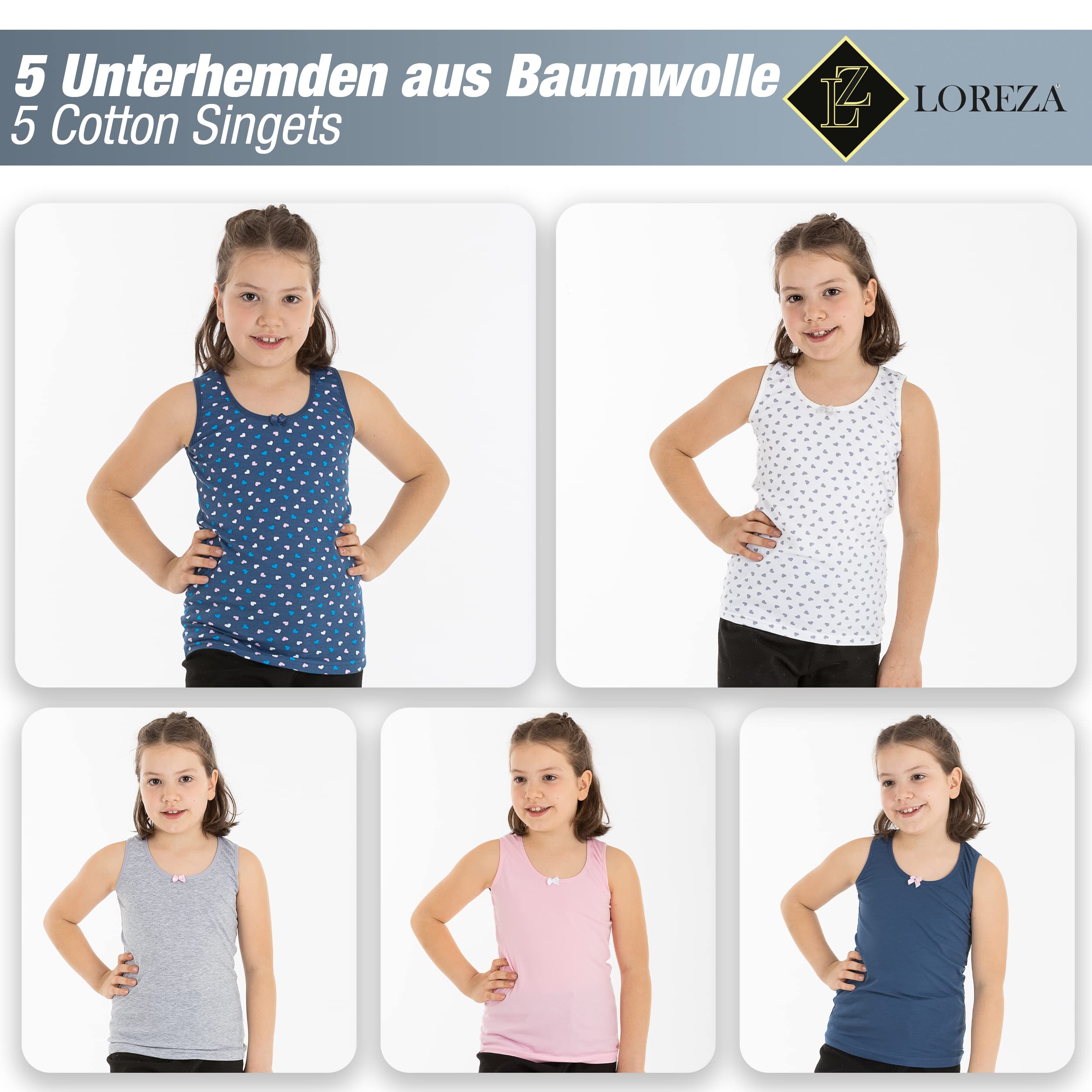 LOREZA® 5 Filles Maillot de Corps en Coton Débardeur Enfants (12-13 Ans, modèle 7)