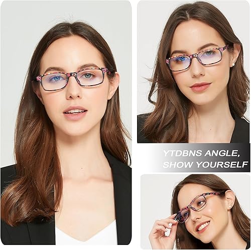 Miniatura 6 de Gafas de lectura para mujer con estampado patrón, paquete de 4 lentes de lectura a la moda para mujer con bisagra de resorte, anteojos de bloqueo de