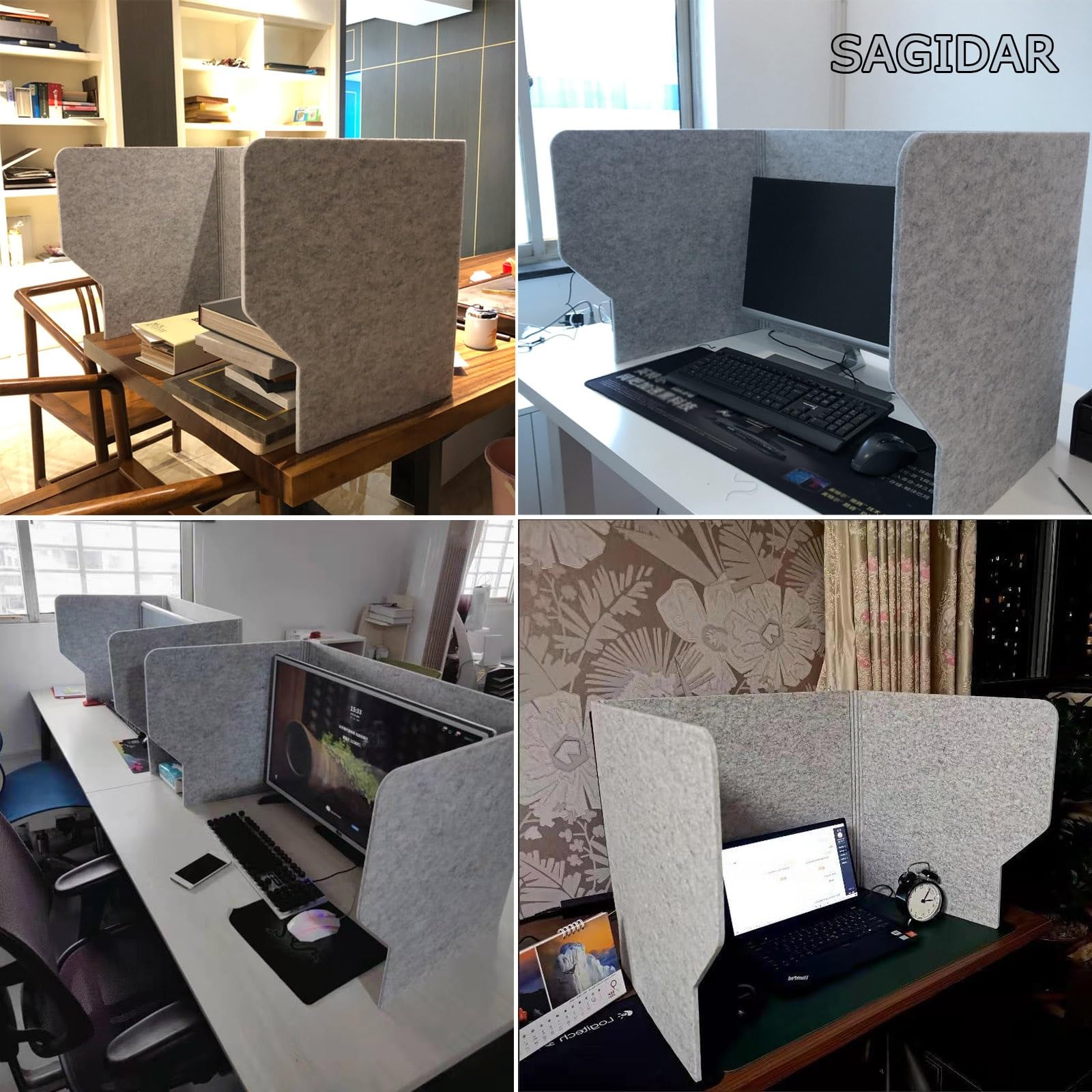 SAGIDAR Divisorio Acustico da Scrivania, Barriera Divisoria 60/80/100cm, Pannelli Fonoassorbenti, Design su Tre Lati, Separatore per La Privacy Spessore 9 Mm, Separatore da Scrivania Pieghevole