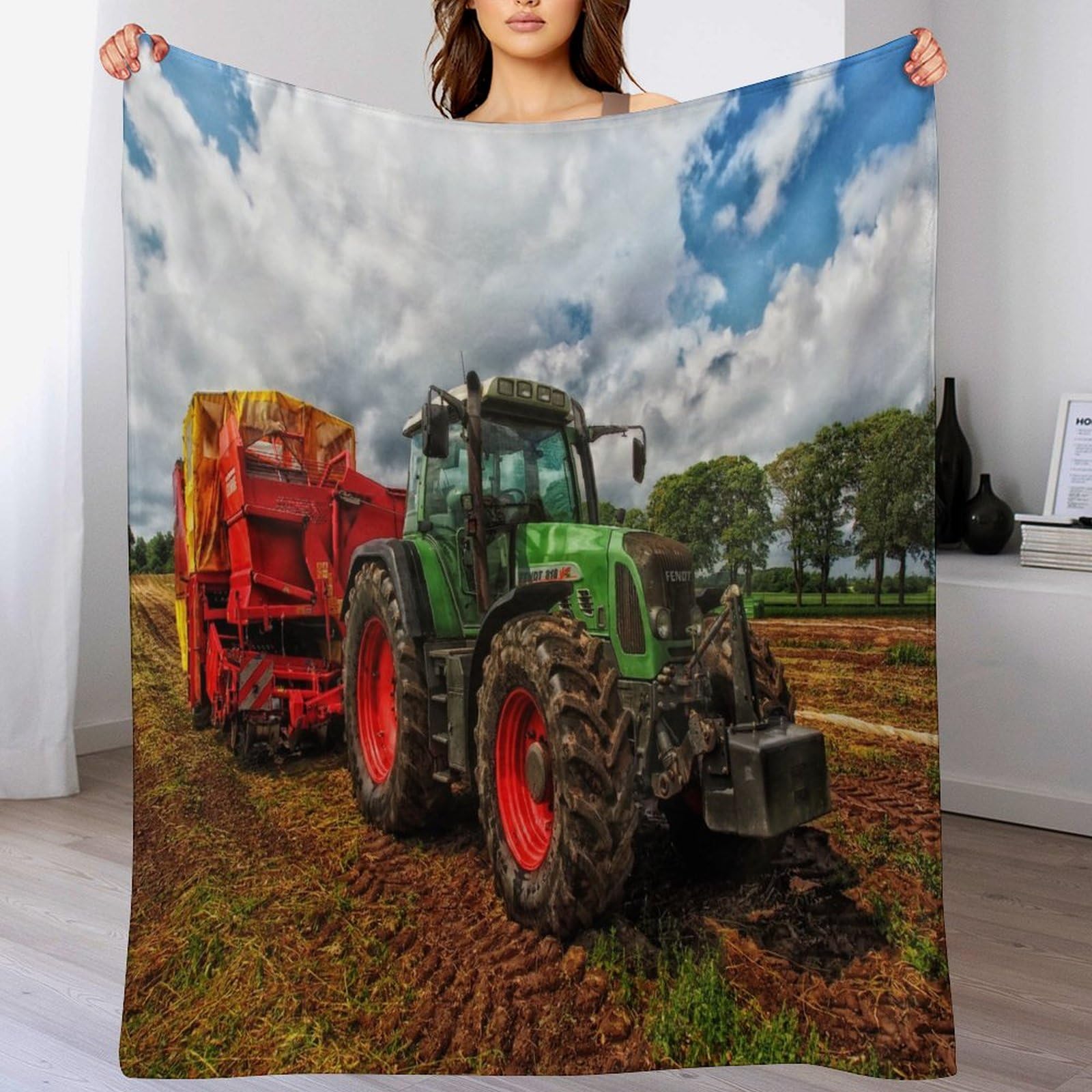 Couverture tracteur en polaire douce 150x200cm pour lit et canapé