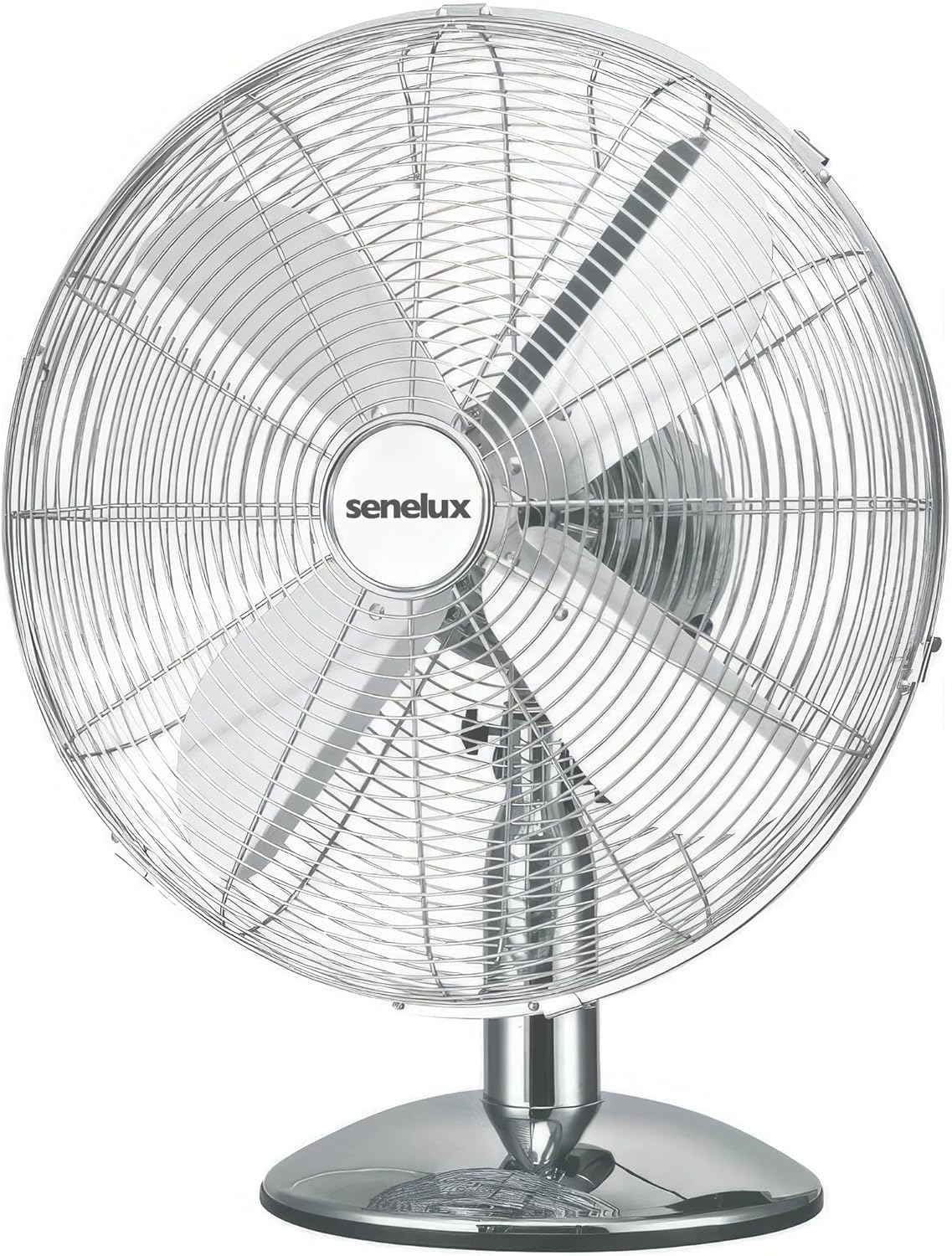 Senelux 30 cm (12 Zoll) Chrom-Tischventilator, 3 Geschwindigkeitsstufen, leiser Betrieb, oszillierend, stabiler Standfuß, Tisch-/Nachttischventilator, Retro-Chrom-Design, ideal für Zuhause und Büro