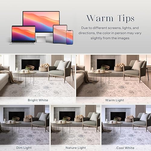 Miniatura 555 de Phantoscope Vintage Collection - Alfombra de área de 8 x 10 pies, alfombra grande para sala de estar, lavable, bohemio, antideslizante