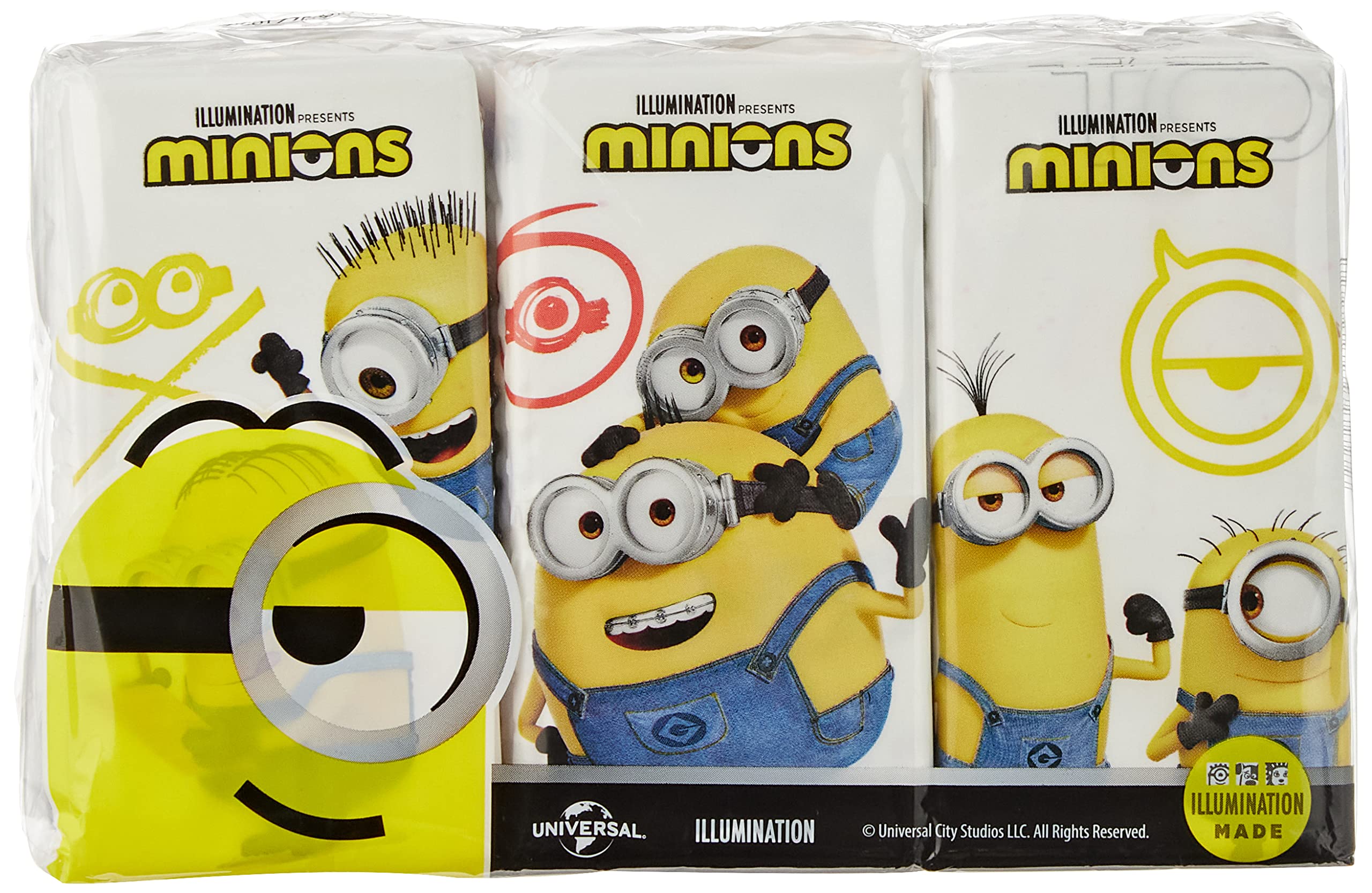 Clean Fazzoletti decorati Minions 9x6 - 4v, Pasta di cellulosa, FACIAL_TISSUE, Fazzoletti, Bianco, Scatola o Borsa