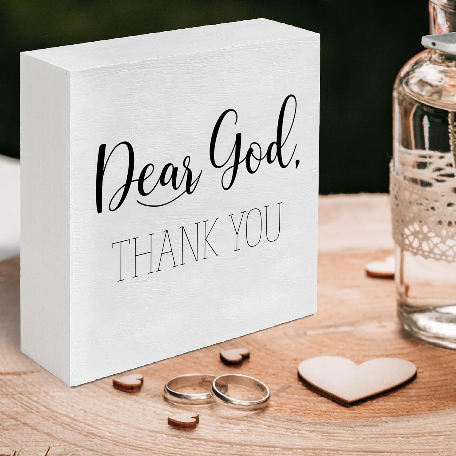 Dear God Thank You Sign, Inspirational Christian Decor, Plaque Rustic Box Sign for Living Room Shelf Table Decoration Bible Verse Jesus Thank You Decor Gifts for Women Men 5x5 C09 - Image 6