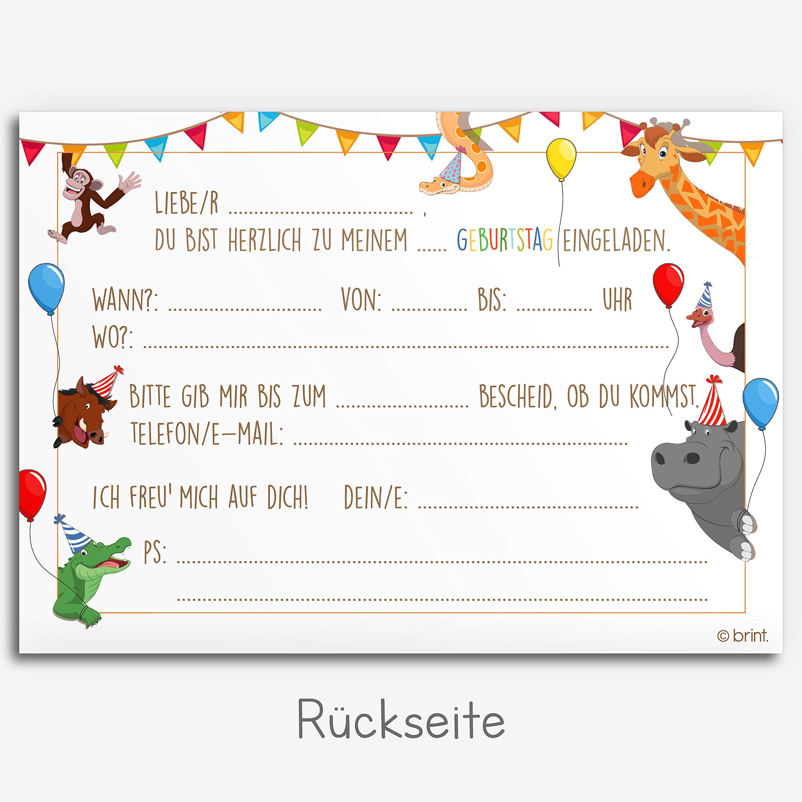Safari-Tier Einladungskarten Für Kindergeburtstag - 20 Stück Mit Umschlägen, 10,2x15,2 Cm, Aus Festem Karton