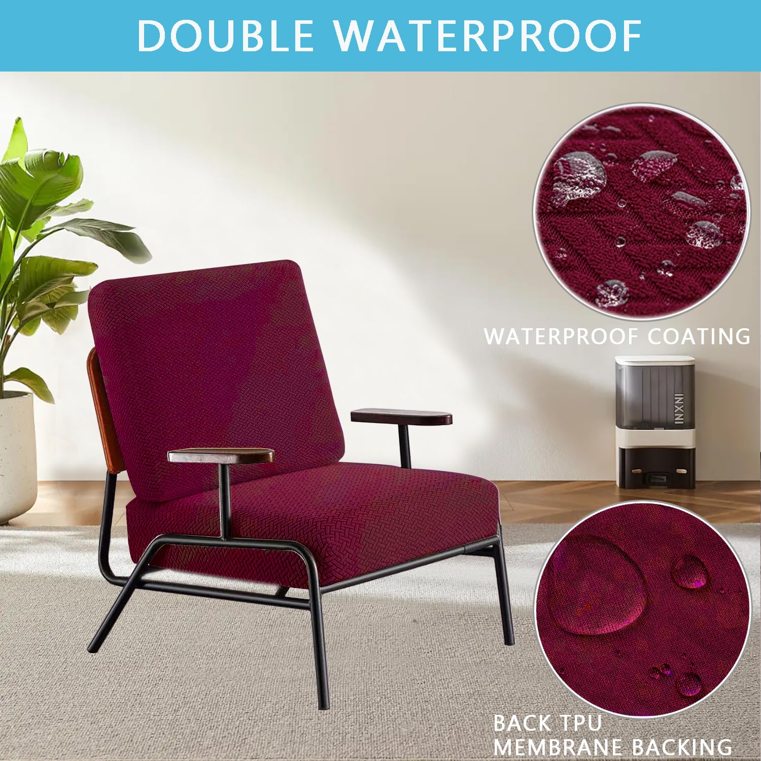 SHANNA Seat Cushion Sofa Cover: 2 Seater Waterproof Couch Cushion Slipcovers Add Thick Patio Chair Cushion Pet Friendly Furniture Protector for Couch (Wine Red) - Image 4