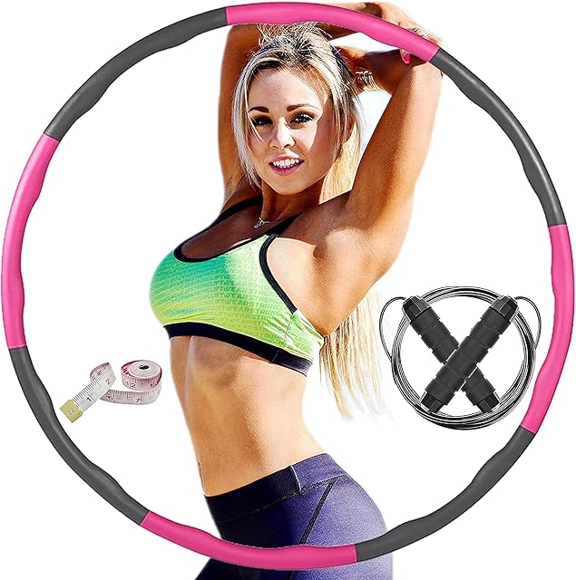 Weighted Hula Hoop For Adult Exercise Foam Padded Smart Wavy Hoop With Skipping Rope & Measuring Tape For Indoor/Outdoor Use Workout Equipment Unisex Fitness Ring