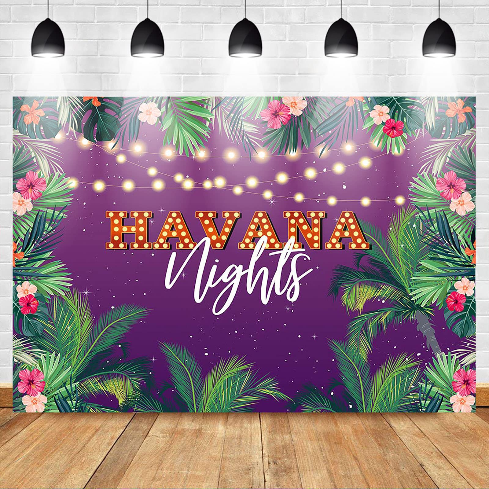 Mocsicka Havana Nights Backdrop Summer Tropical Palm Leaves Glitter Lights Cuban Party Decorations Photo Backdrops One Hot Havana Nights Photography Background (7x5ft)
