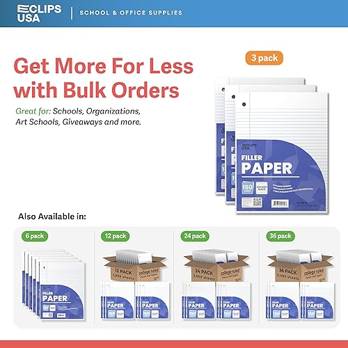 Miniatura 10 de Papel para cuaderno, papel de hojas sueltas, papel rayado universitario, 10.5 x 8 pulgadas, papel de relleno, 1.98 ozm, 150 hojas por paquete, 1800