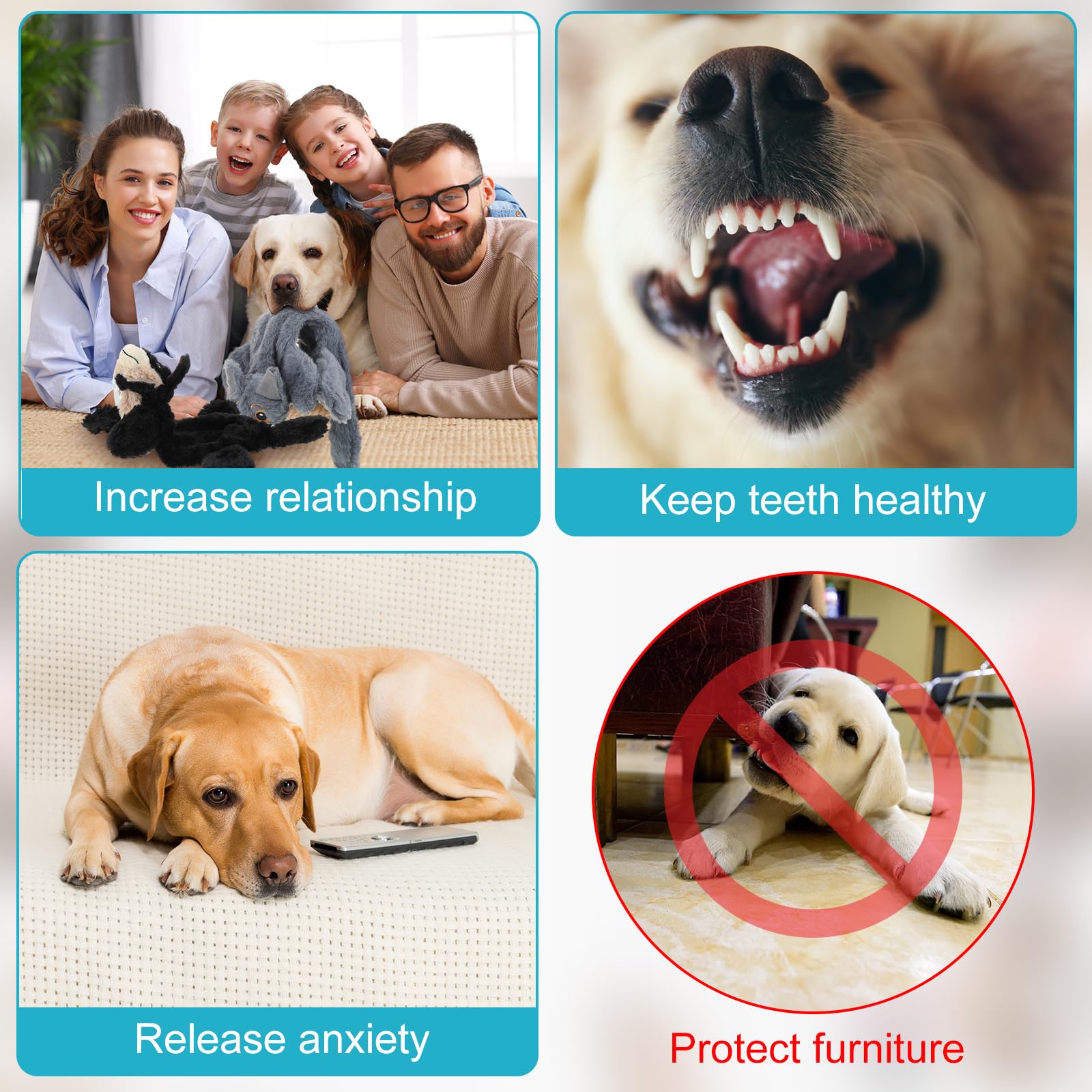 10 Stück Hundespielzeug, kein Füllen, quietschendes Hundespielzeug, Hundespielzeug für aggressive Kauer, Plüschzahnen, Hundespielzeug, Tiere, mittelgroße und große Haustiere, 10 Stile