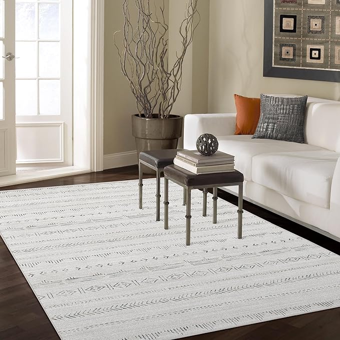 Washable 5x7 Rugs Bedoom, Deerly Moroccan Farmhouse 5 x 7 Rug with Non